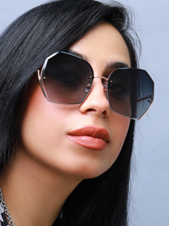 Full Rim Oversized Hexagon Sunglasses for Women - (H8921H09)